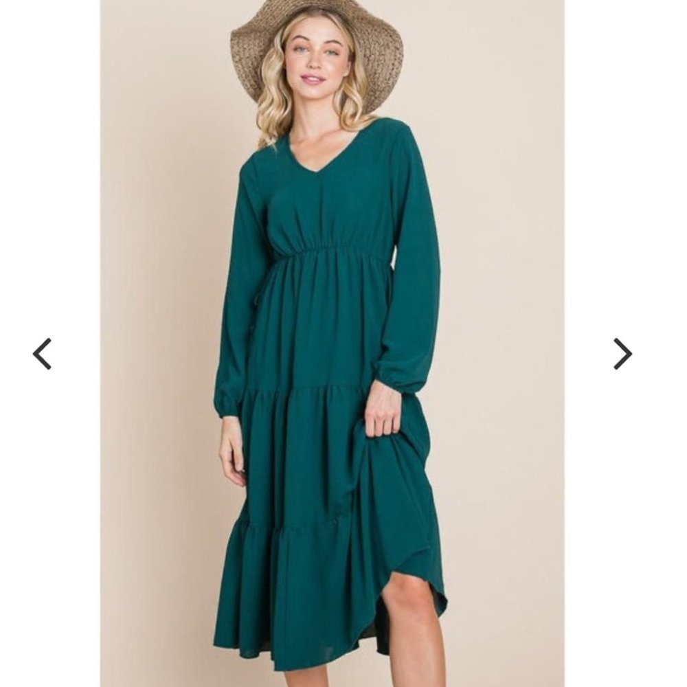 New! Boho Tan/brown Long Sleeve Maxi Dress - Picture 3 of 6